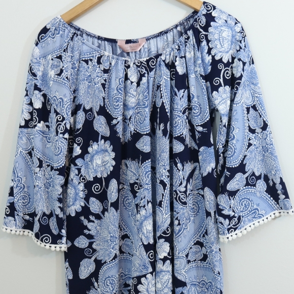 SJS Printed Textured Jersey Crochet Trim Boho Top - Picture 3 of 8